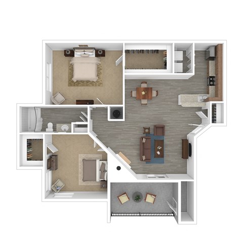 Floor plan for 2 beds, 1 bath, 906 sqft